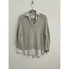Brochu Walker Looker Cashmere Wool Layered V-Neck Oversize Sweater FLAWS size S