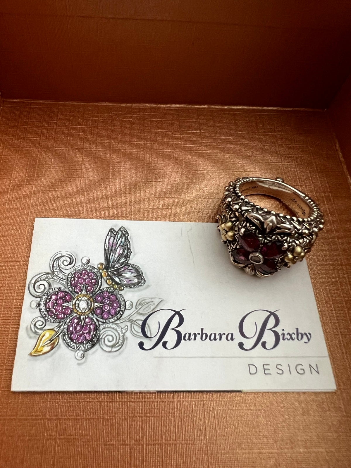 Barbara Bixby Rhodolite Garnet & White Topaz Ring Silver & 18k Gold Size 6