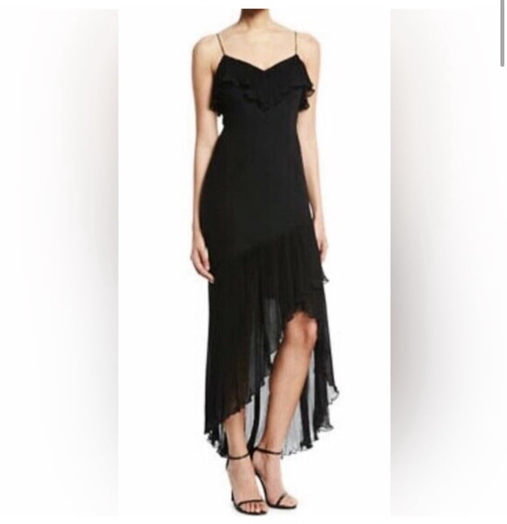 AIDAN MATTOX NEW NWT SIZE 4 xs/s BLACK CREPE CHIFFON ASYMMETRIC HEM DRESS