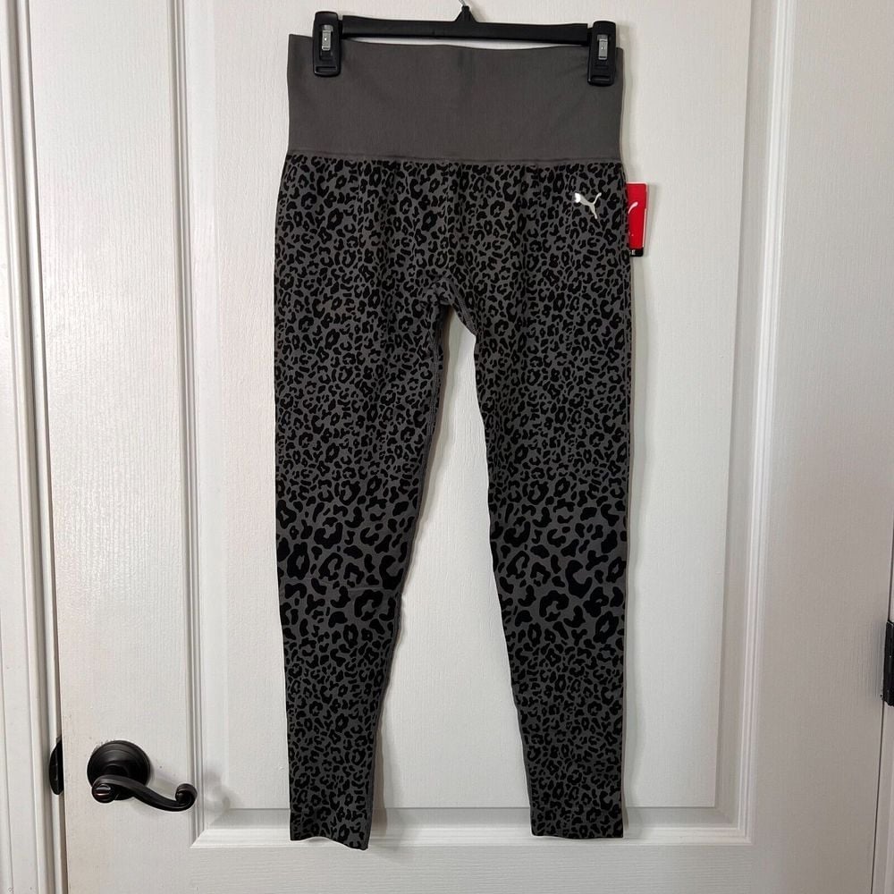 Puma Womens Leggings Large Black Leopard Seamless Pull On Stretch Yoga NWT