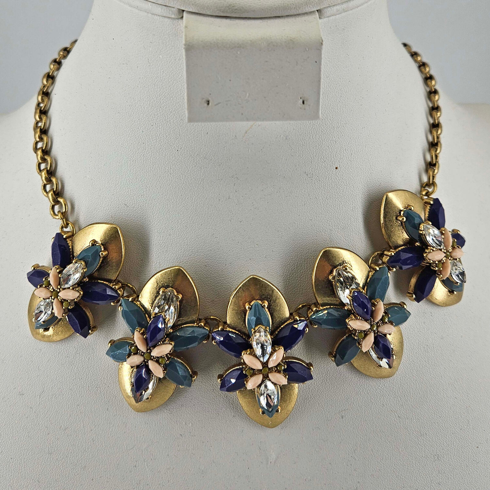 J. Crew multi color crystal flower detail statement necklace