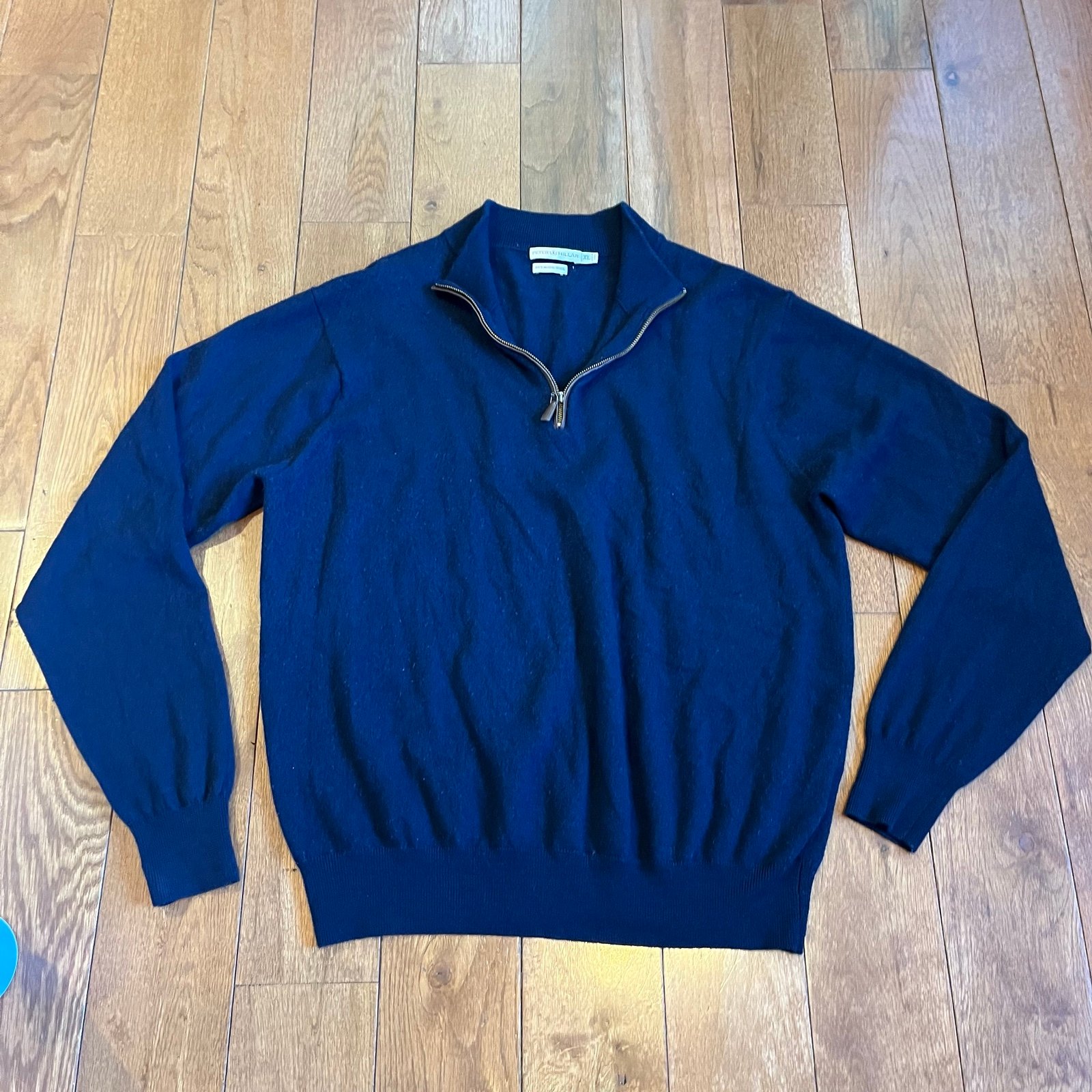 Mens Peter Millar Nappa Trimmed 1/2 Zip Sweater Navy Blue 100% Merino Wool XL