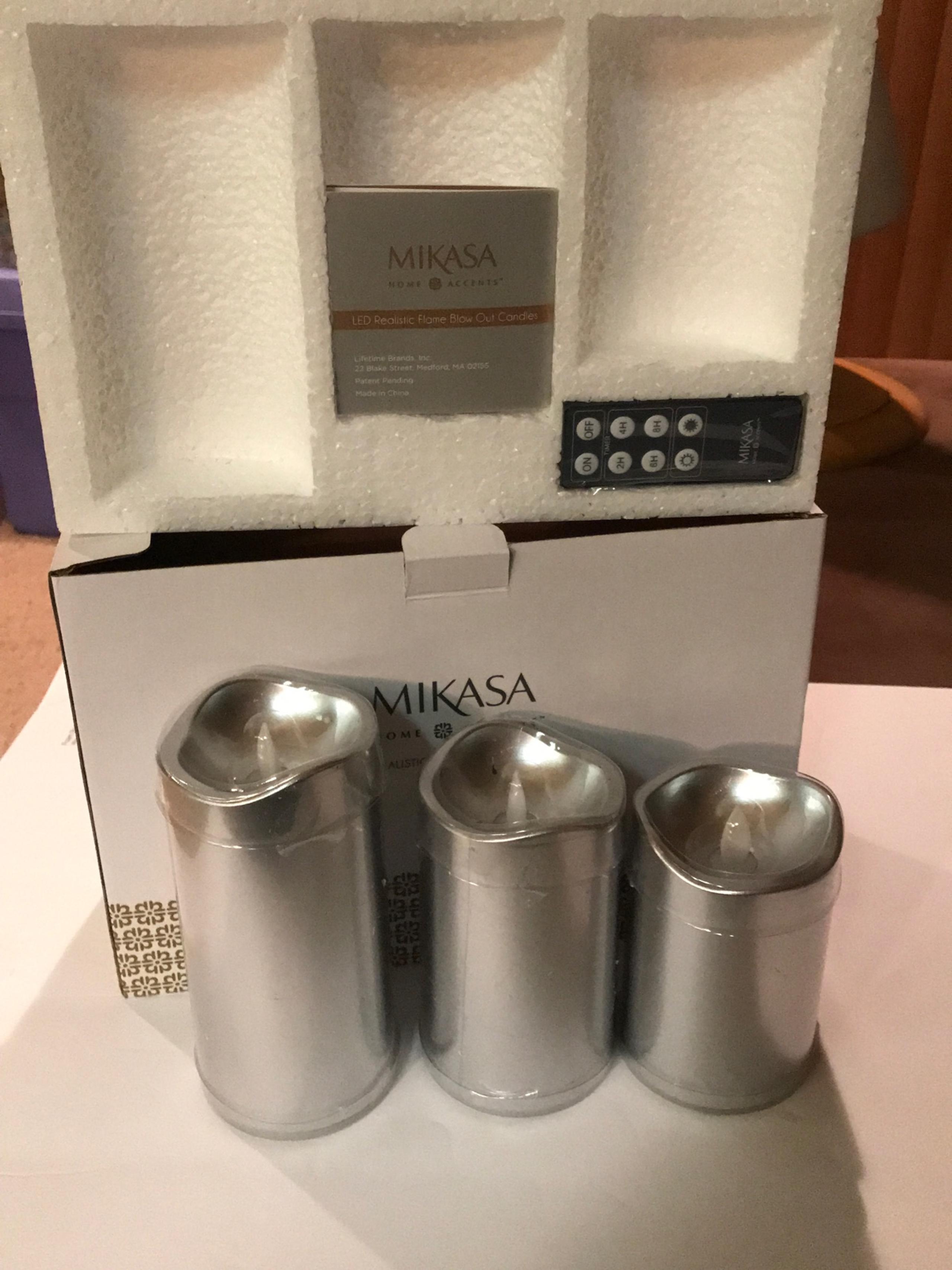 Mikasa Home Accents Set of 3 Real Wax LED Candles Metallic Silver