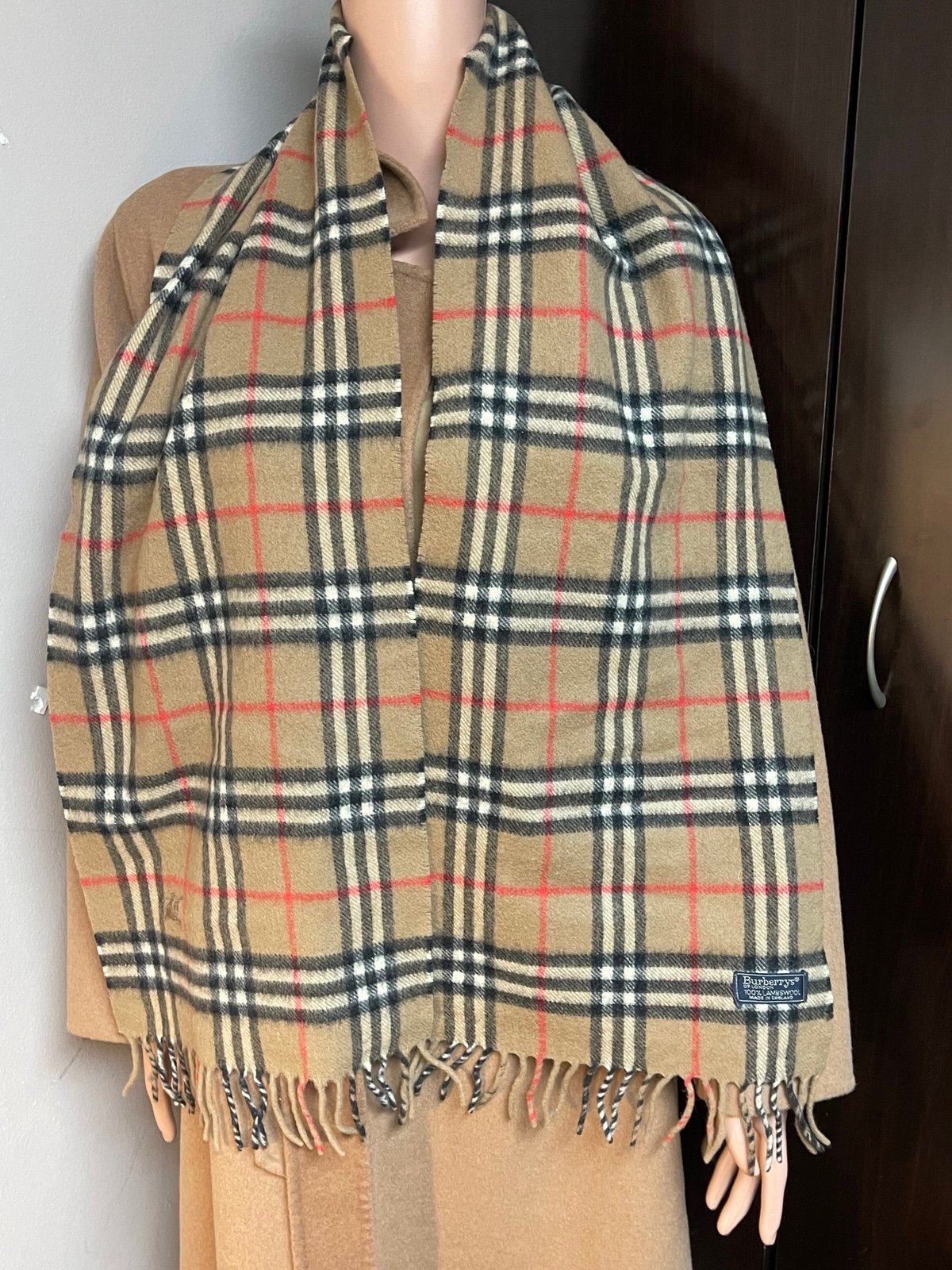 Vintage Burberrys nova check tan wool scarf