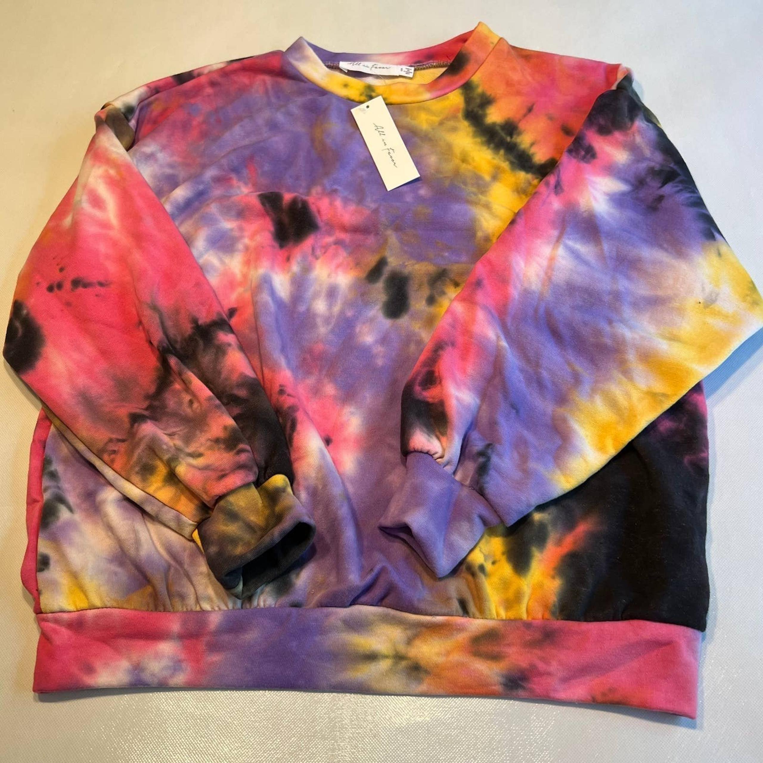 All In Favor Womens Pink SweatShirt Size Small Crew Neck Long Sleeve Tie Dye