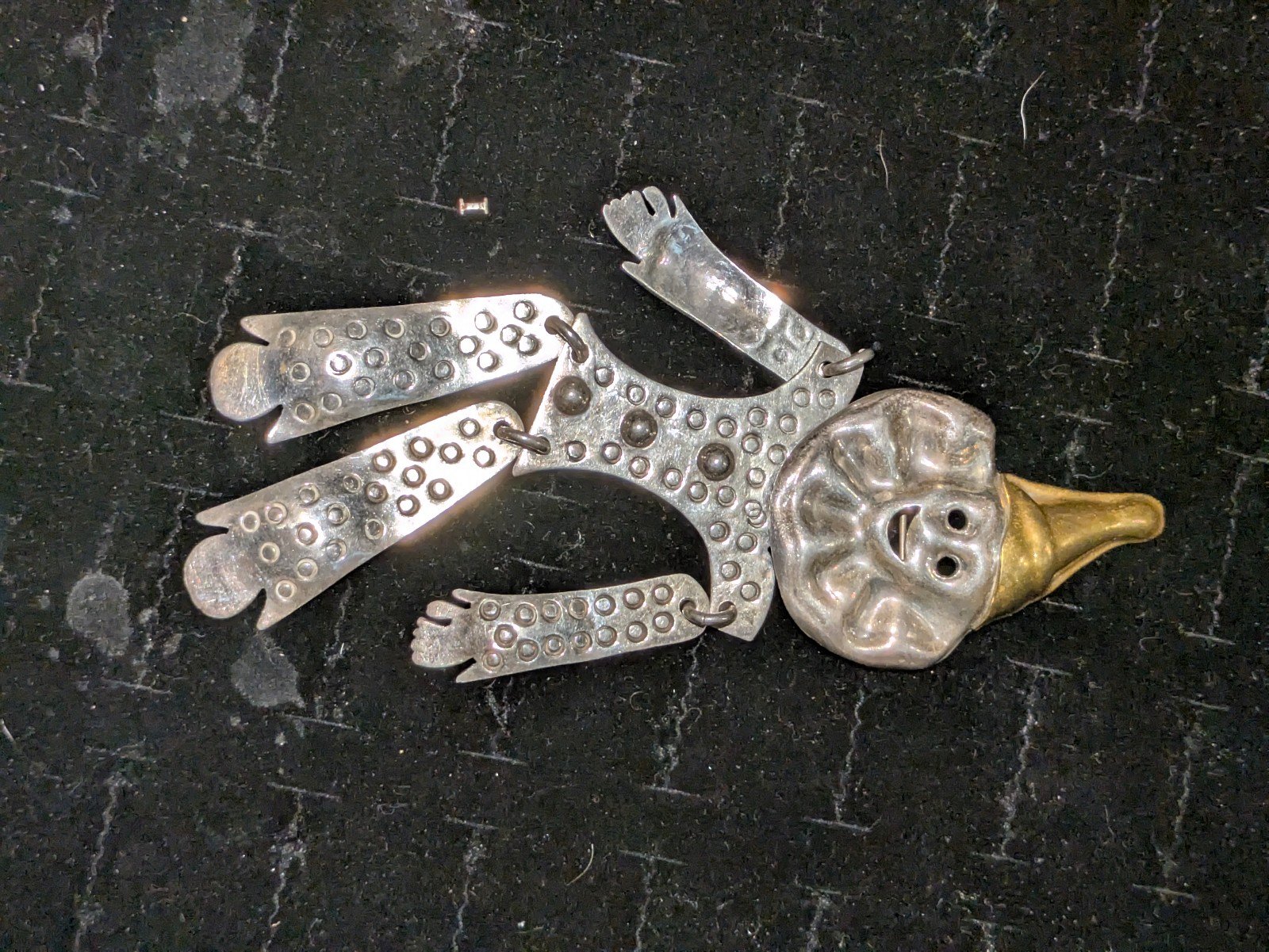 Vintage Clown Brooch Pin Sterling Silver