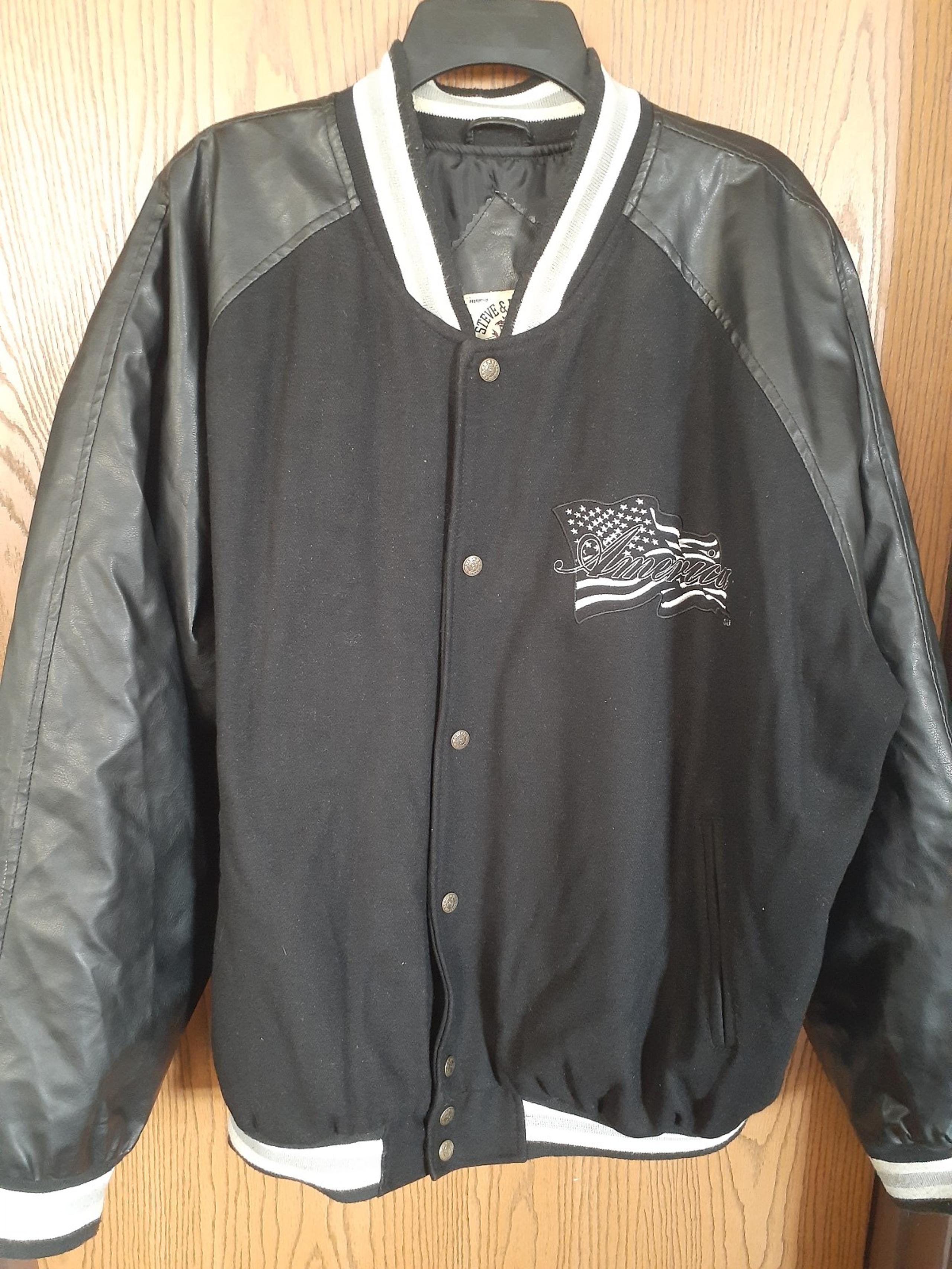 Vtg 90s Steve & Barry's Bomber Varsity America Flag Jacket XL Black Wht PD60