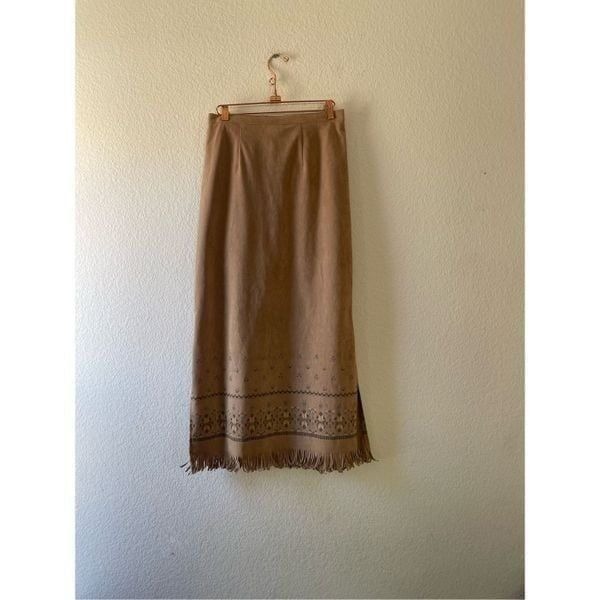 Vintage 80s/90s fringe embroidered boho midi skirt size small