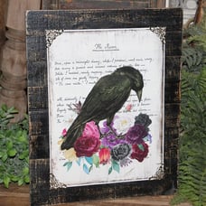 NEW! Edgar Allan Poe The Raven Black Bird Floral Distressed Wall Decor Picture