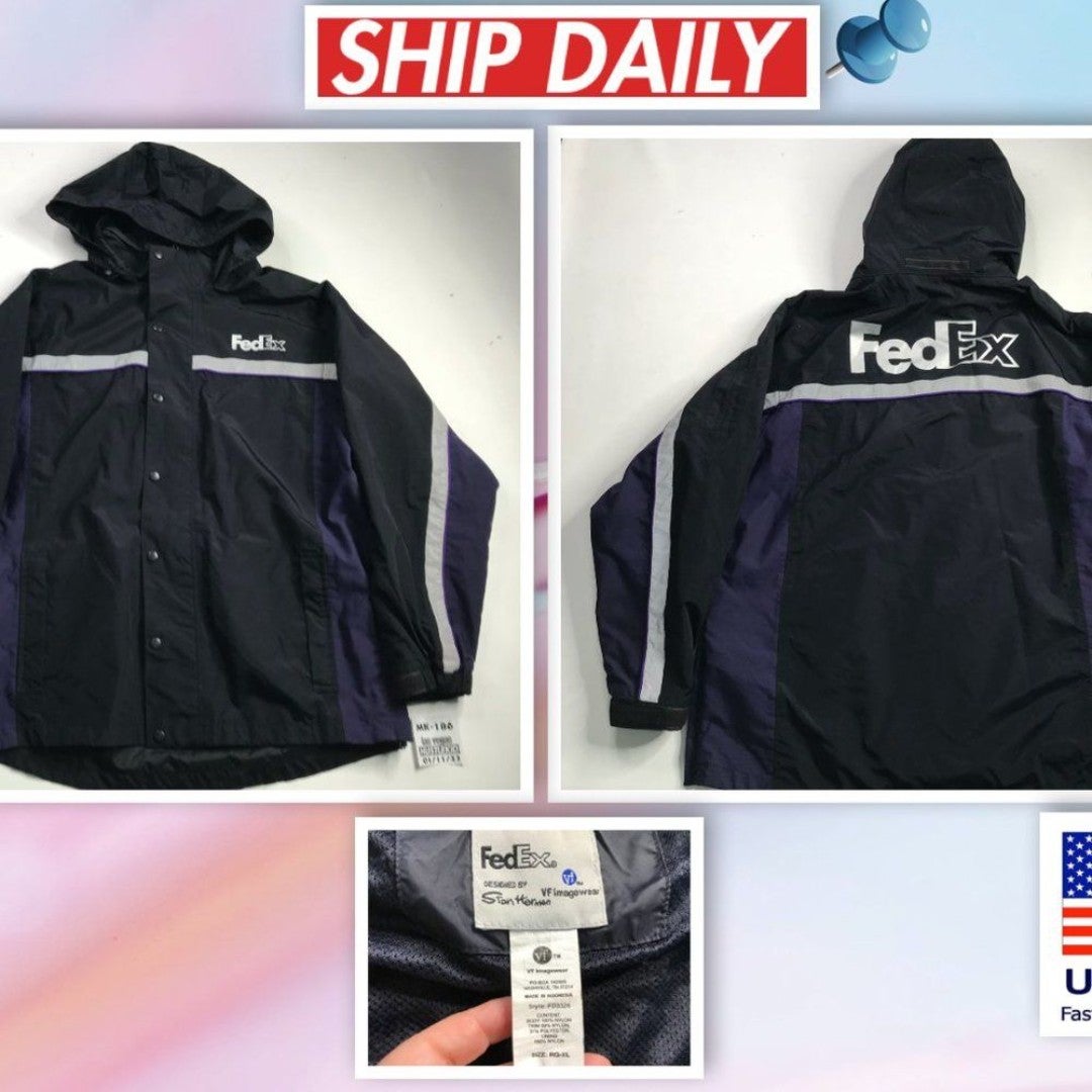 Official FEDEX Stan Herman Employee MEN Jacket Windbreaker Hooded XLarge XL