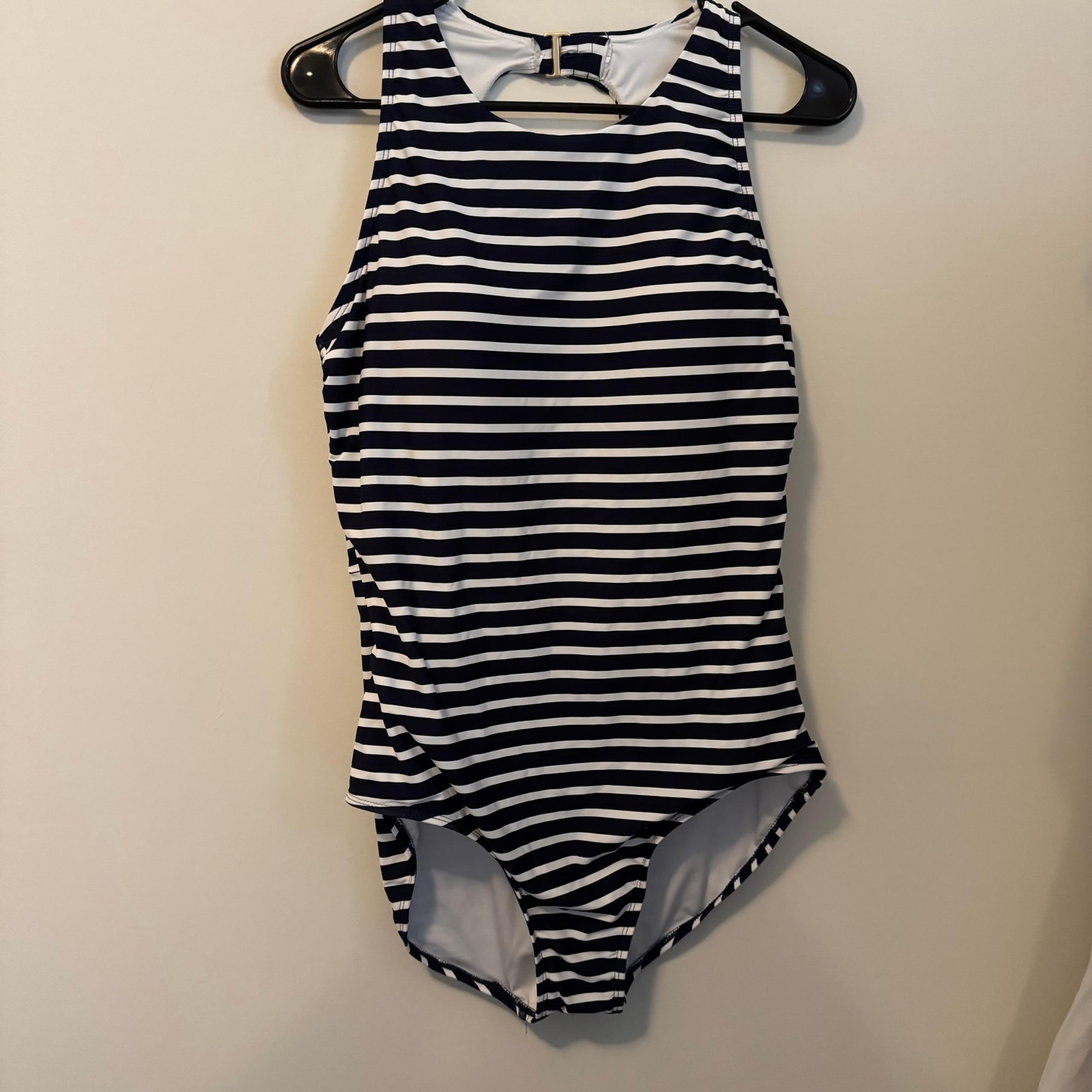 Lands End One Piece Swimsuit navy and white stripe