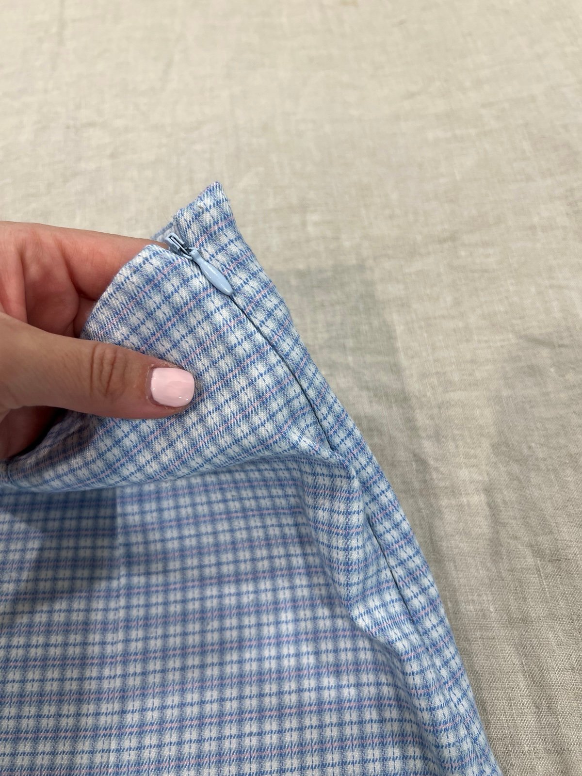 Blue Gingham Mini Skirt with Front Slits - Size XL
