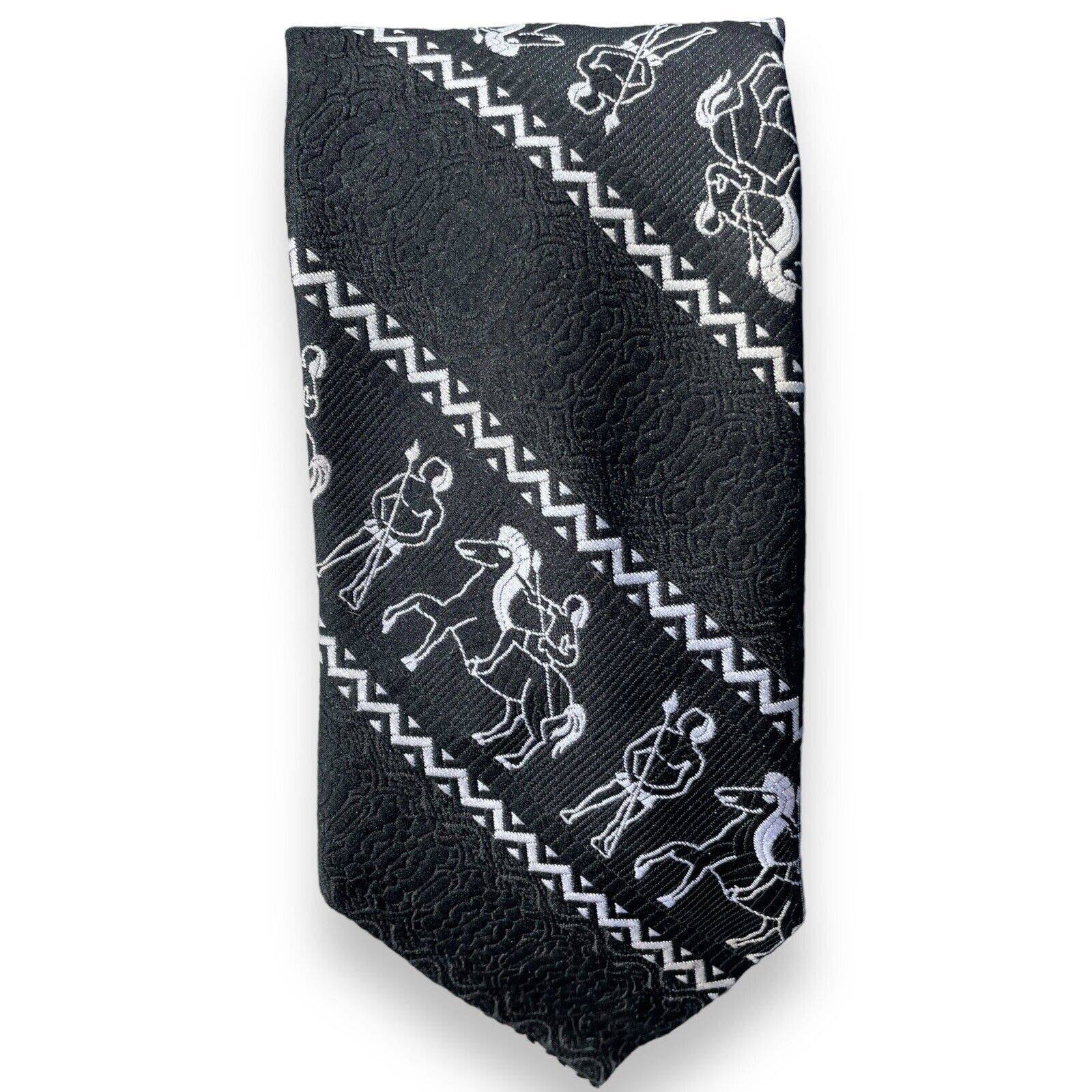 Vintage John Blair Black White Tie Knit Woven Egyptian Novelty Pattern Necktie