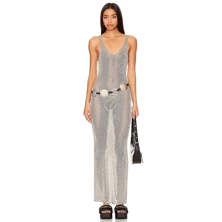 superdown Egon Maxi Dress in Gold Large New Womens Long Metallic Knit