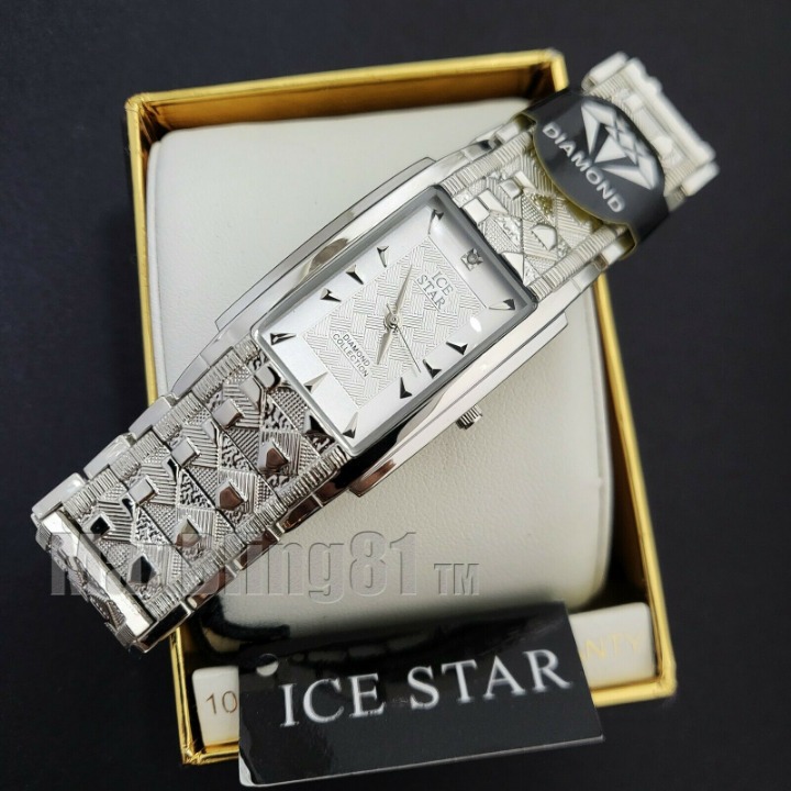 Men's Luxury Lab Diamond Silver Finish Nugget Pattern Wrist Bling Metal Watch