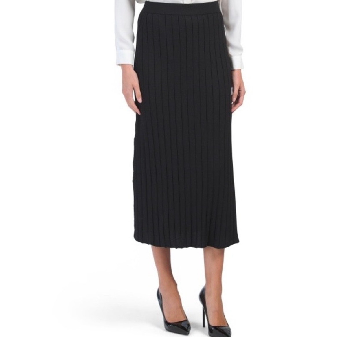 House of Harlow 1960 Black Ribbed Knit Midi Skirt Size Medium