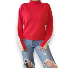 NORDSTROM Red and Cream Colorblock Mock Neck 100% Cashmere Sweater