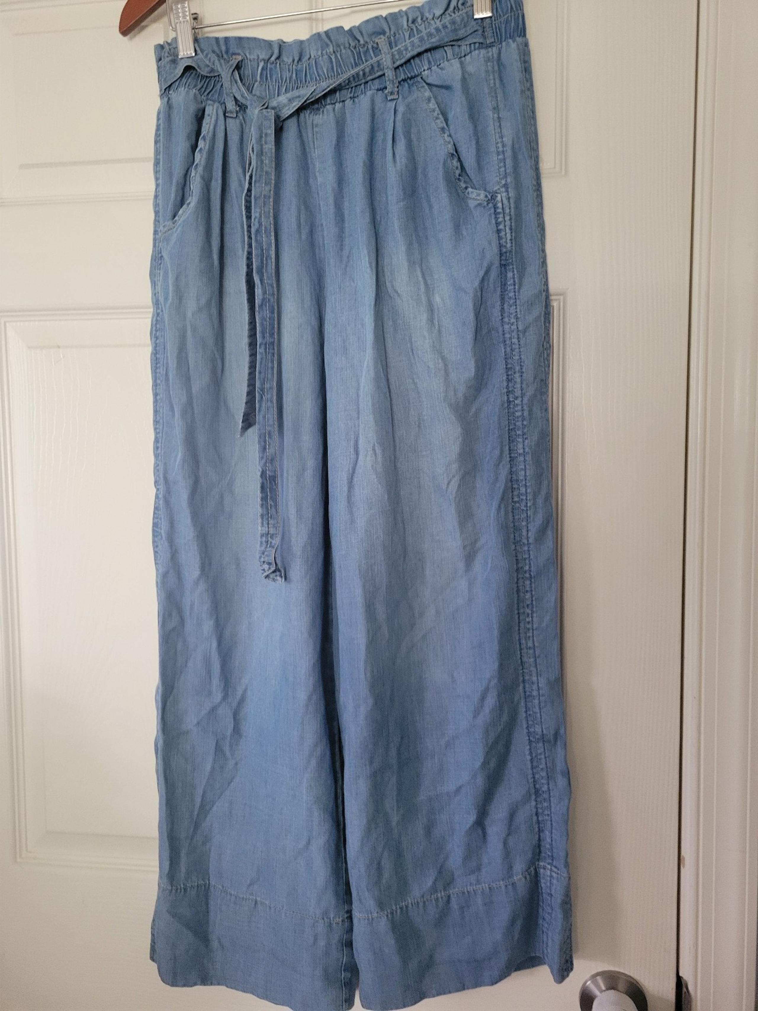 Knox Rose Womens Tie Waist Wide Leg Chambray Denim Pants Blue Size Medium Boho