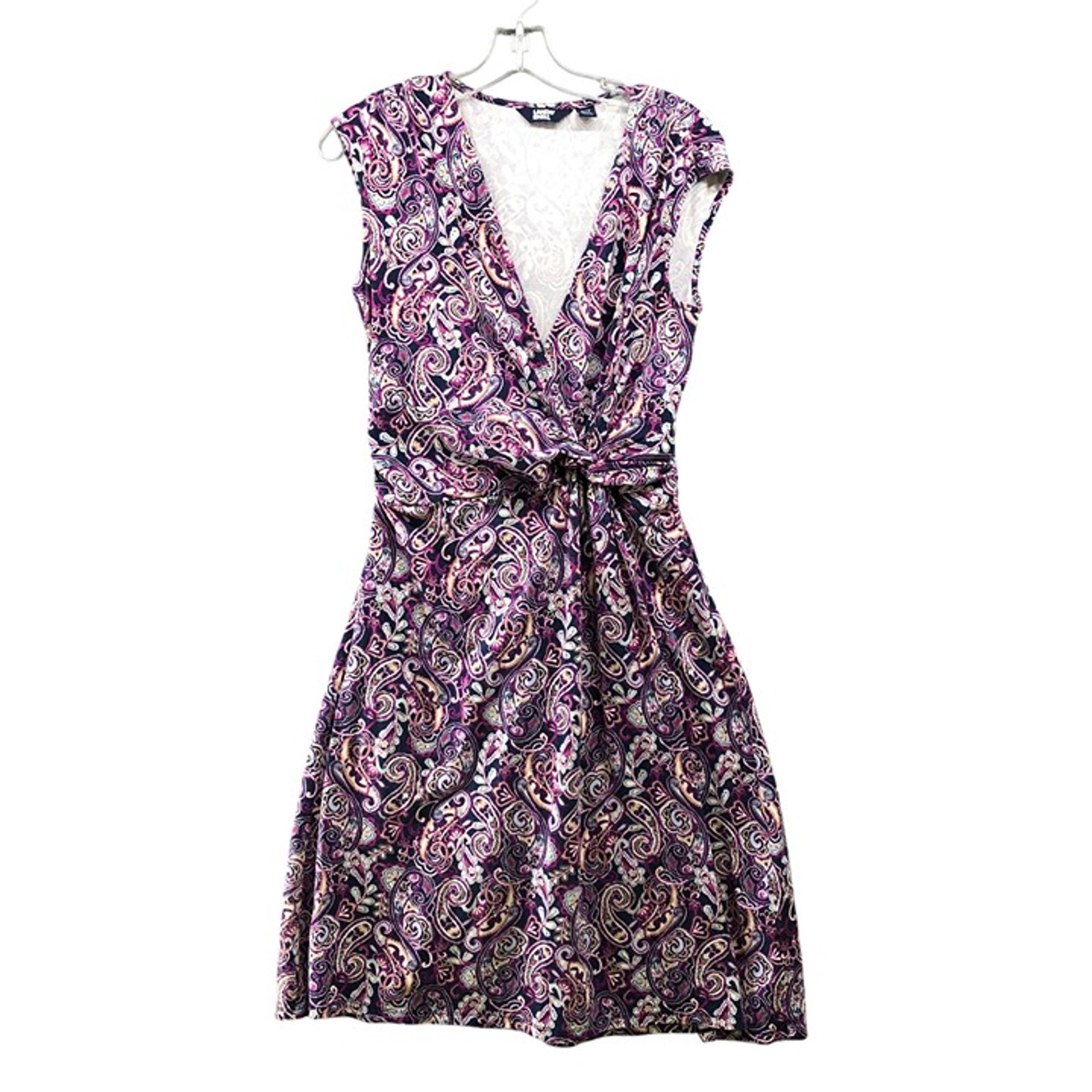 Lands' End Sleeveless Dress Womens S/T 6-8 Purple Paisley Surplice Twist Front