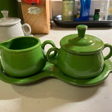 Fiestaware Cream and Sugar with figure 8 tray in retired Shamrock