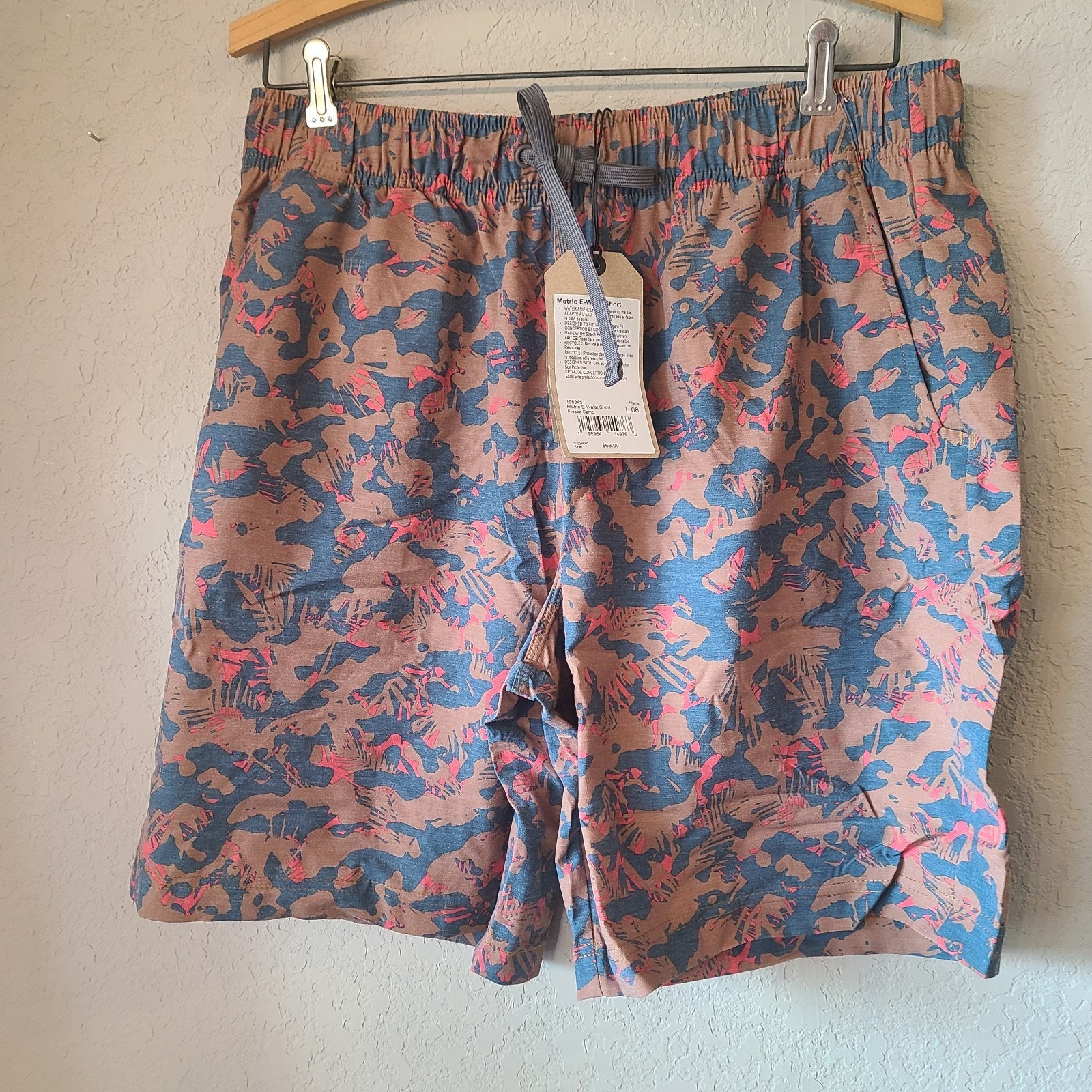 Prana Metric E-Waist Shorts Swim Trunks Mens L Camo Drawstring Organic SPF 50