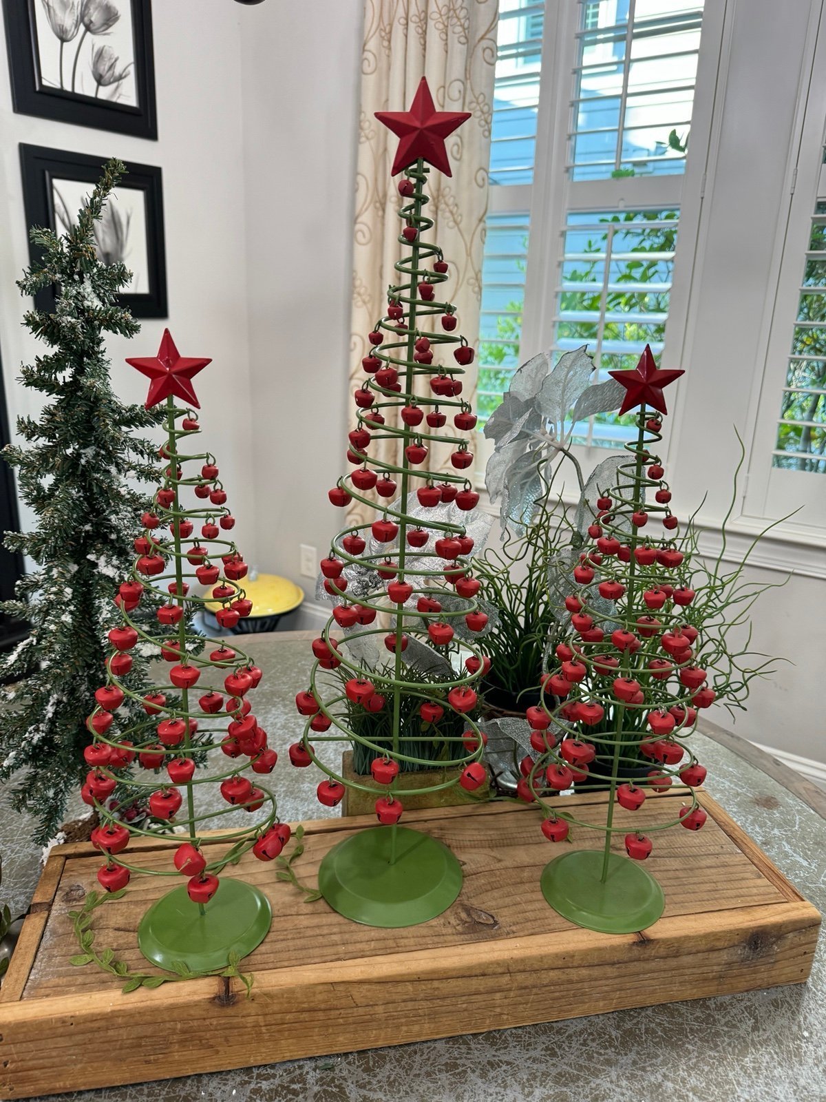 CHRISTMAS VINTAGE APPLE BELLS WIRE TREES GREEN/ RED SET OF 3