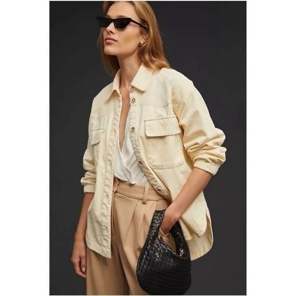 Anthropologie Maeve Cream Button Down Corduroy Shirt Jacket