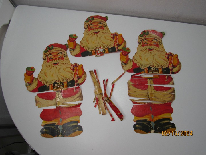 lot 3 Vintage Christmas Sears Happi Time Toy Town Santa Cardboard Display