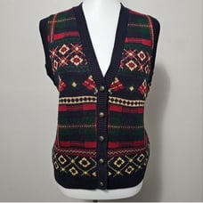 Vintage Alfred Dunner Blue & Red Argyle Plaid Vneck Sweater Vest Size MP