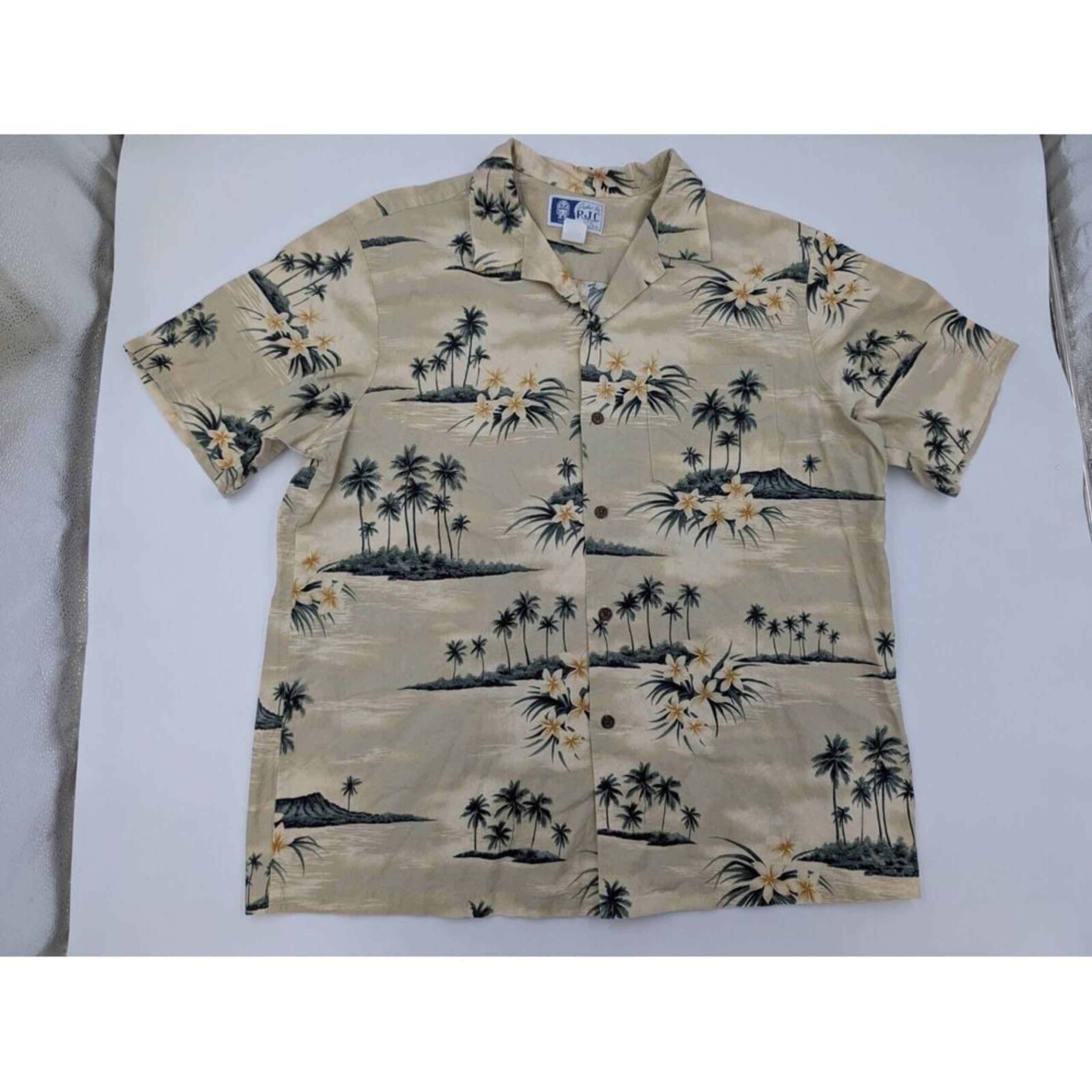 Vintage RJC Men's Hawaiian Shirt Size XL Made in USA Hawaii Palm Oasis Island 80