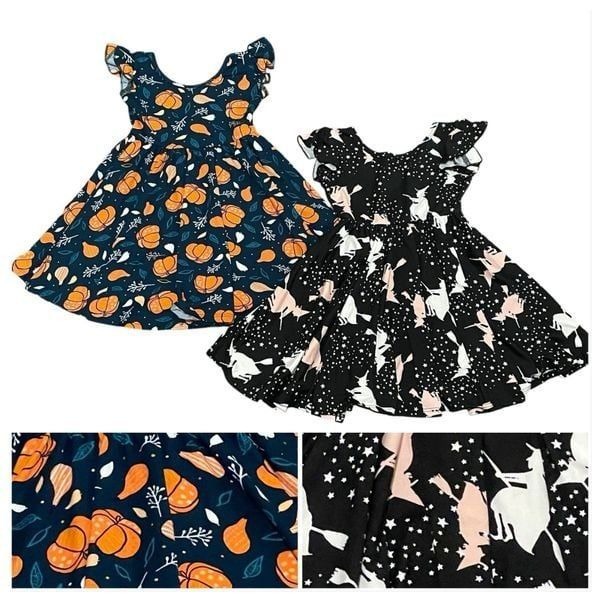 Dot Dot Smile 2 Halloween Theme Twirl Dresses Orange Black White Pink size 2T