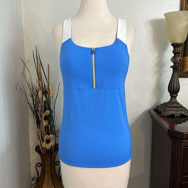 Lilly Pulitzer Luxletic Meryl Nylon Khalil Blue And White Tennis Bra Tank Size M
