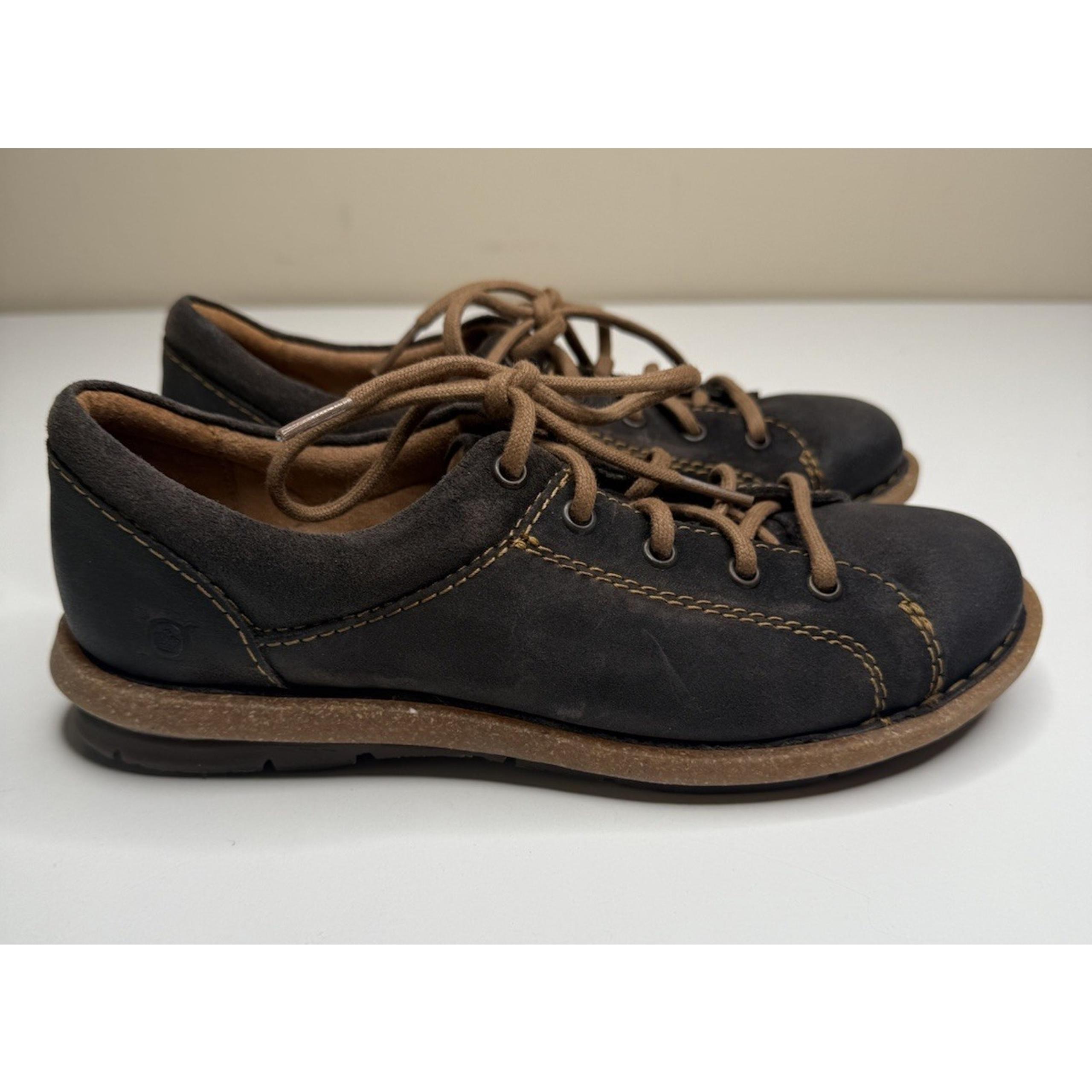 Born Trevan Oxford Shoe Womens 8 M Black Nubuck Leather Lace Up Comfort Boho