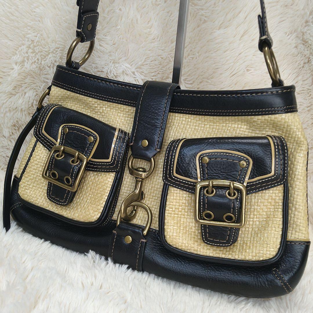 バッグ Coach Legacy Buckle Straw Shoulder Bag Rare Vintage Coach Legacy Buckle Straw Shoulder Bag