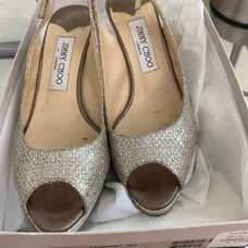 Authentic Jimmy Choo champagne Nova sparkle slingback heels 38.5 sz 8.5