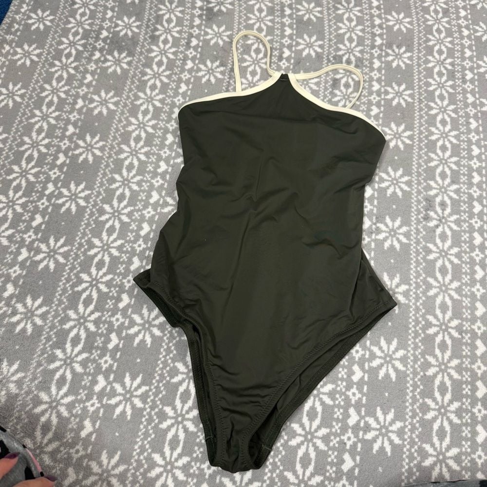 ◆Massimo Dutti◆ Long shirring halter neck one piece Zig zag lamé viscose one-piece swimsuit with halter neck