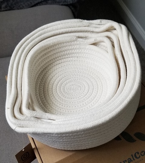 New 5-Piece Round Small Woven Baskets Set– Cotton Rope Baskets