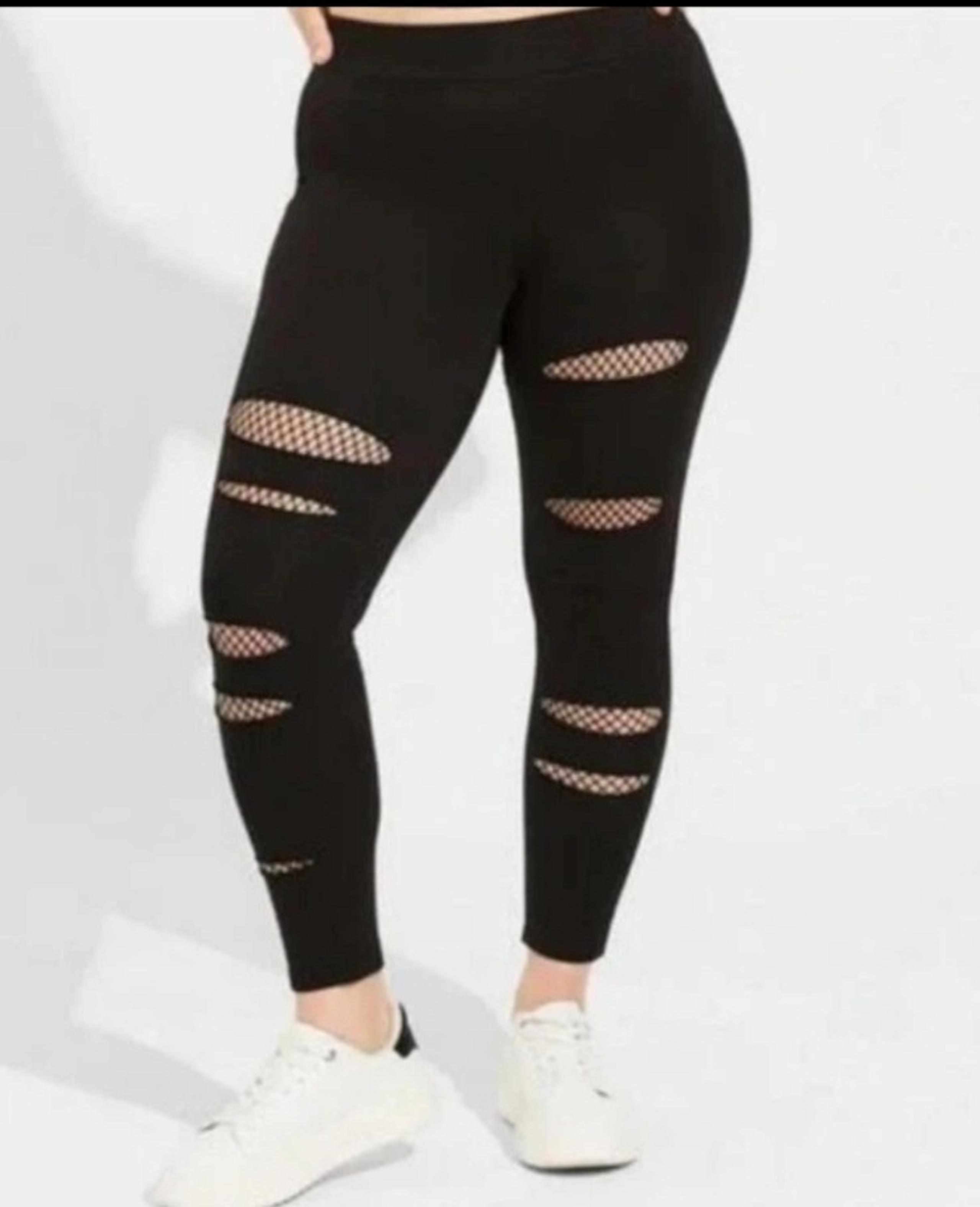 Torrid Leggings Plus Size 4 Black Distressed Fishnet Underneath