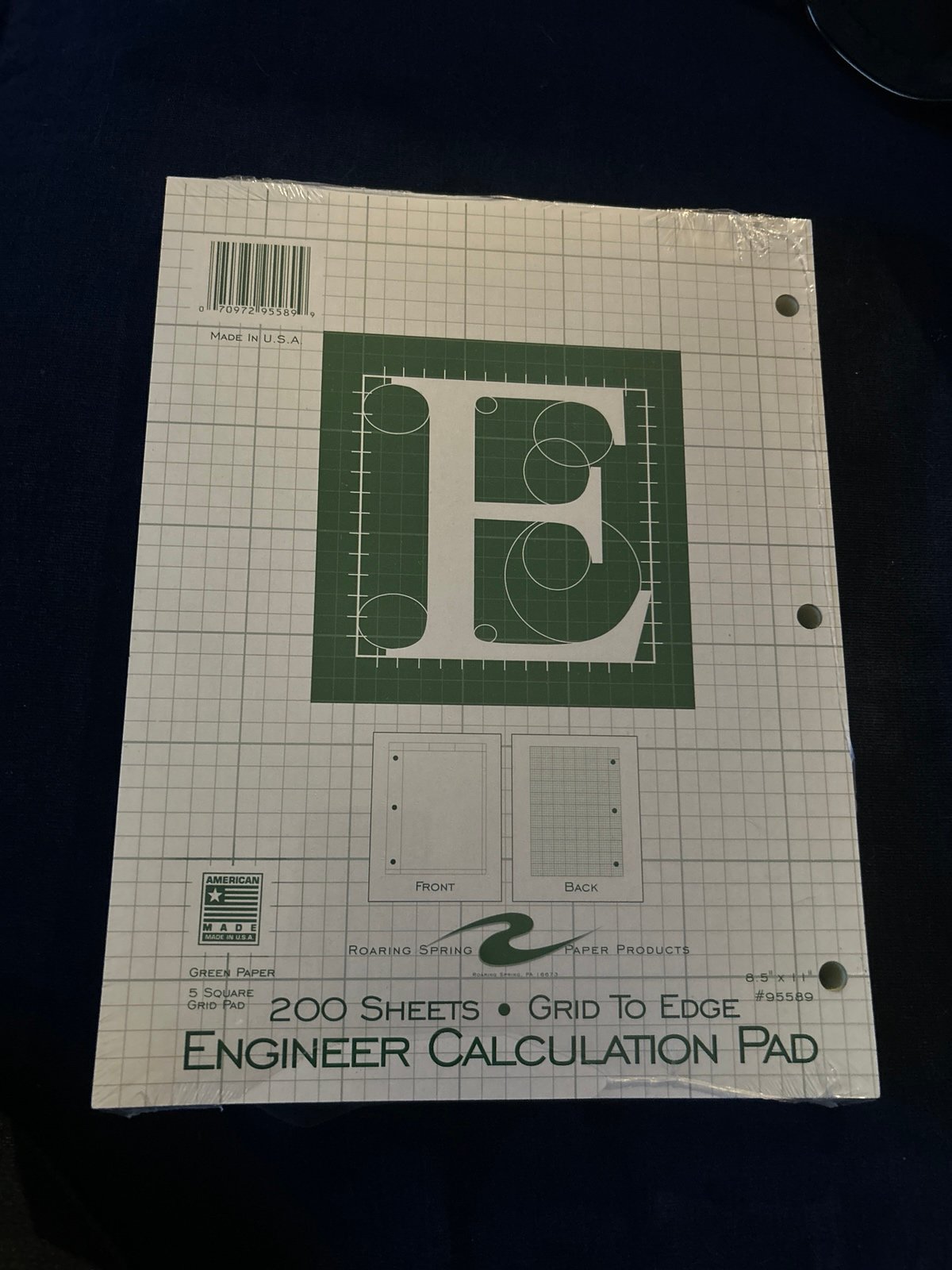 Roaring spring engineering pad, 8.5” x 11” 200 sheets 15 pound green paper