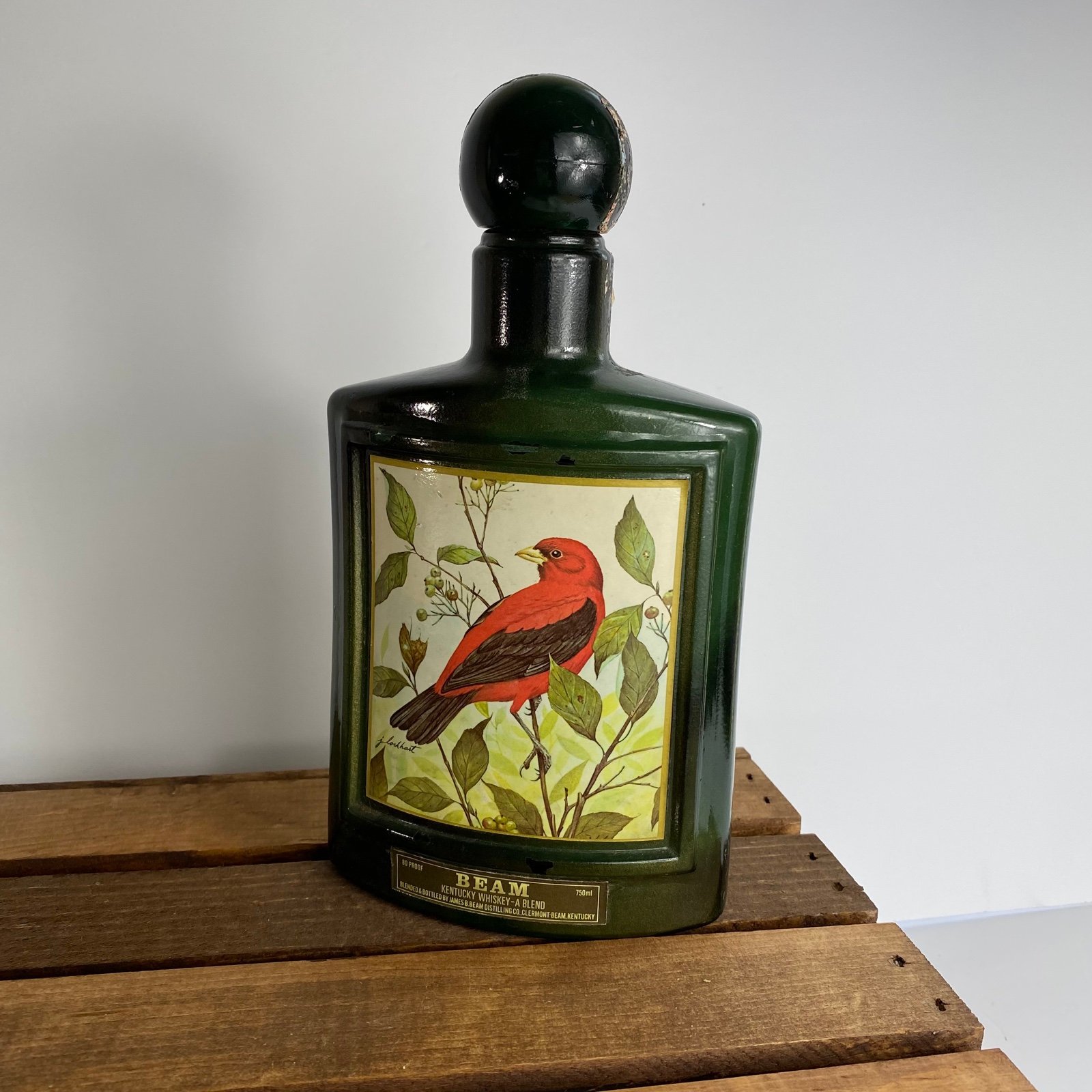 Vintage Jim Beam Bourbon Whiskey Decanter Red Bird Painting
