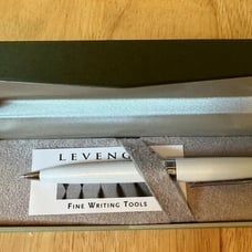 Levenger True Writer White & Silver Ballpoint Pen - New In Box Twist Action.