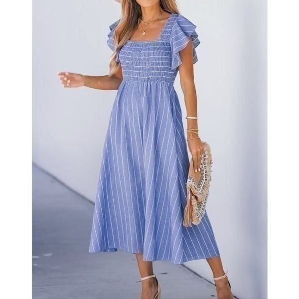Simplee Chambray Ruffle Midi Dress, Small