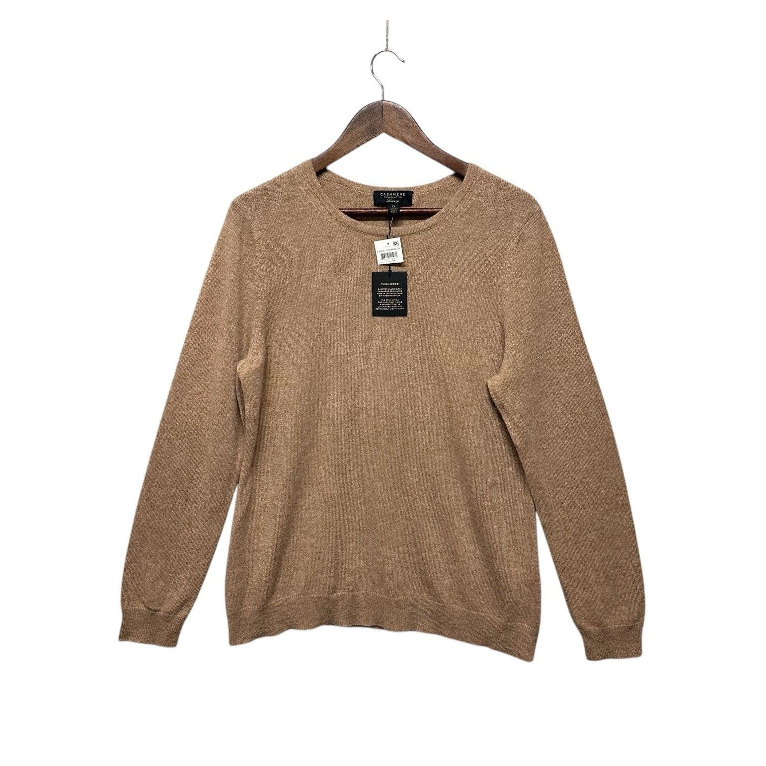 Charter Club Womens Size XL Camel Brown Beige 100% Cashmere Crew Neck Old Money