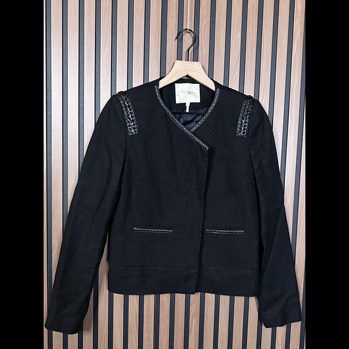 Maje Jacket EU 40 / US 10 / L Womens Black Drop Shoulder Linen Moto Biker Blazer