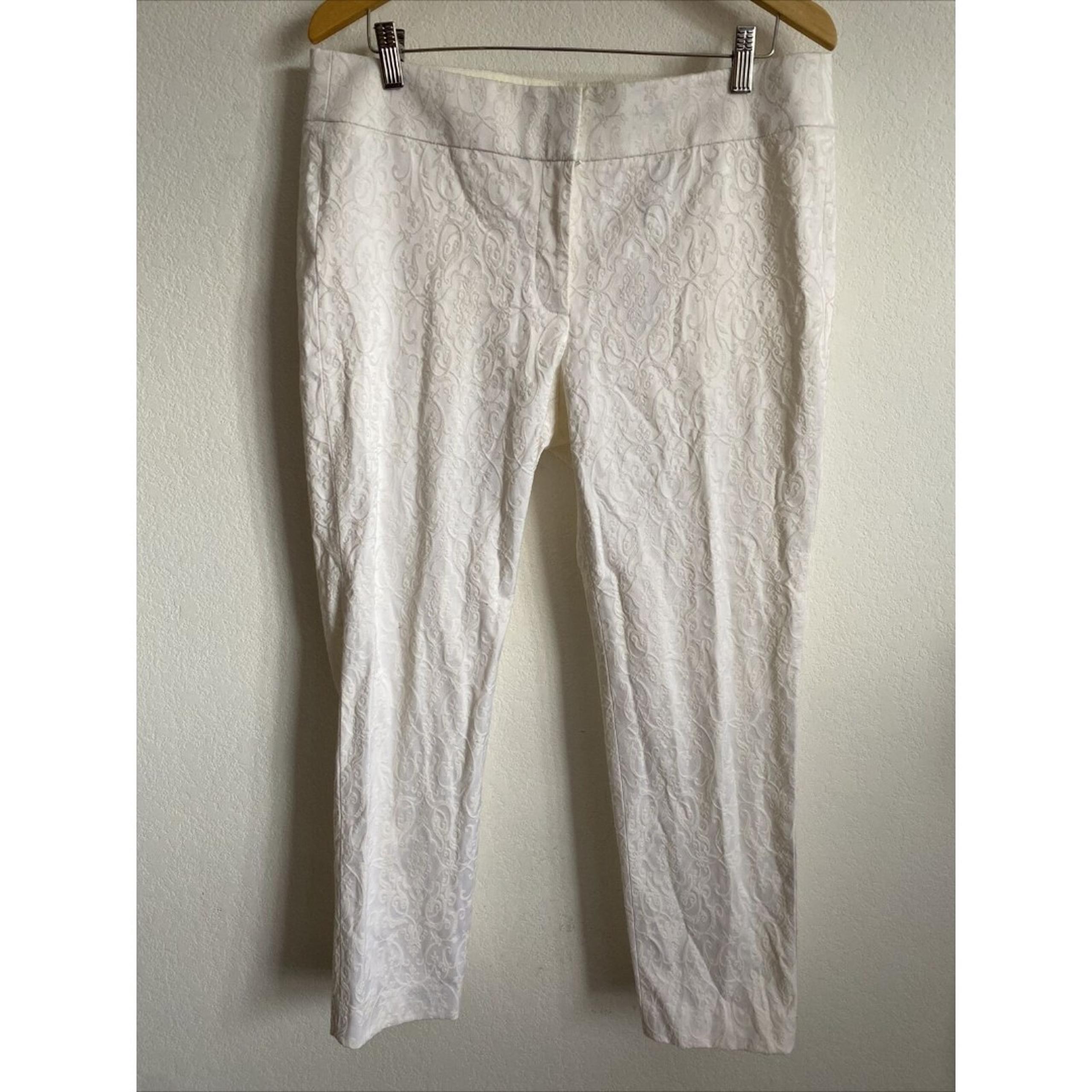 NWT Ann Taylor LOFT Pants White on White Filligree Marissa Skinny Capris Sz 12