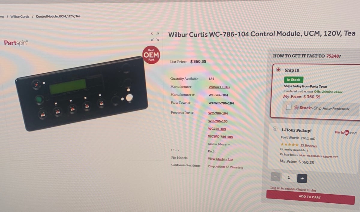 Wilbur Curtis WC-786-104 Control Module, UCM, 120V, Tea