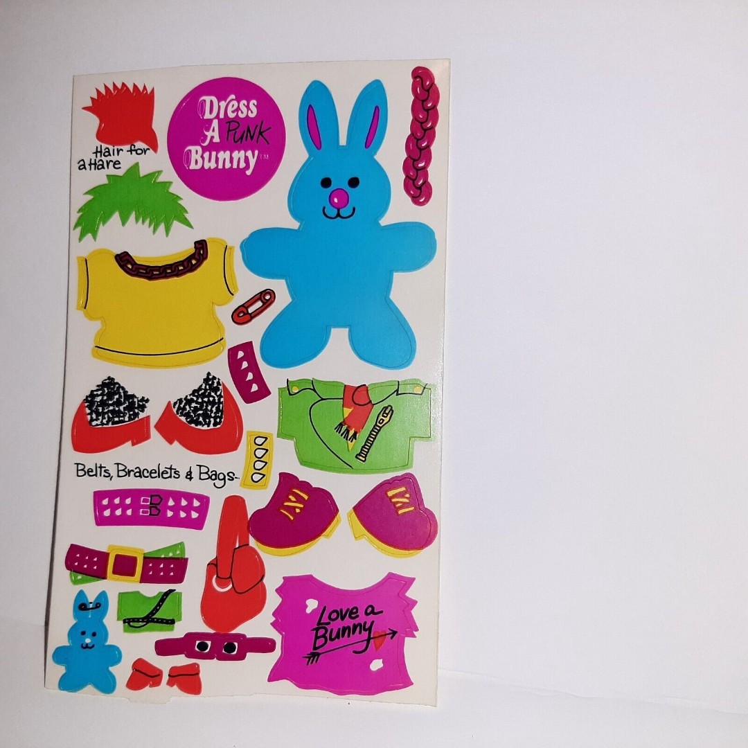 SUPER RARE 1983 Sandylion Activity Vintage Stickers DRESS A PUNK BUNNY