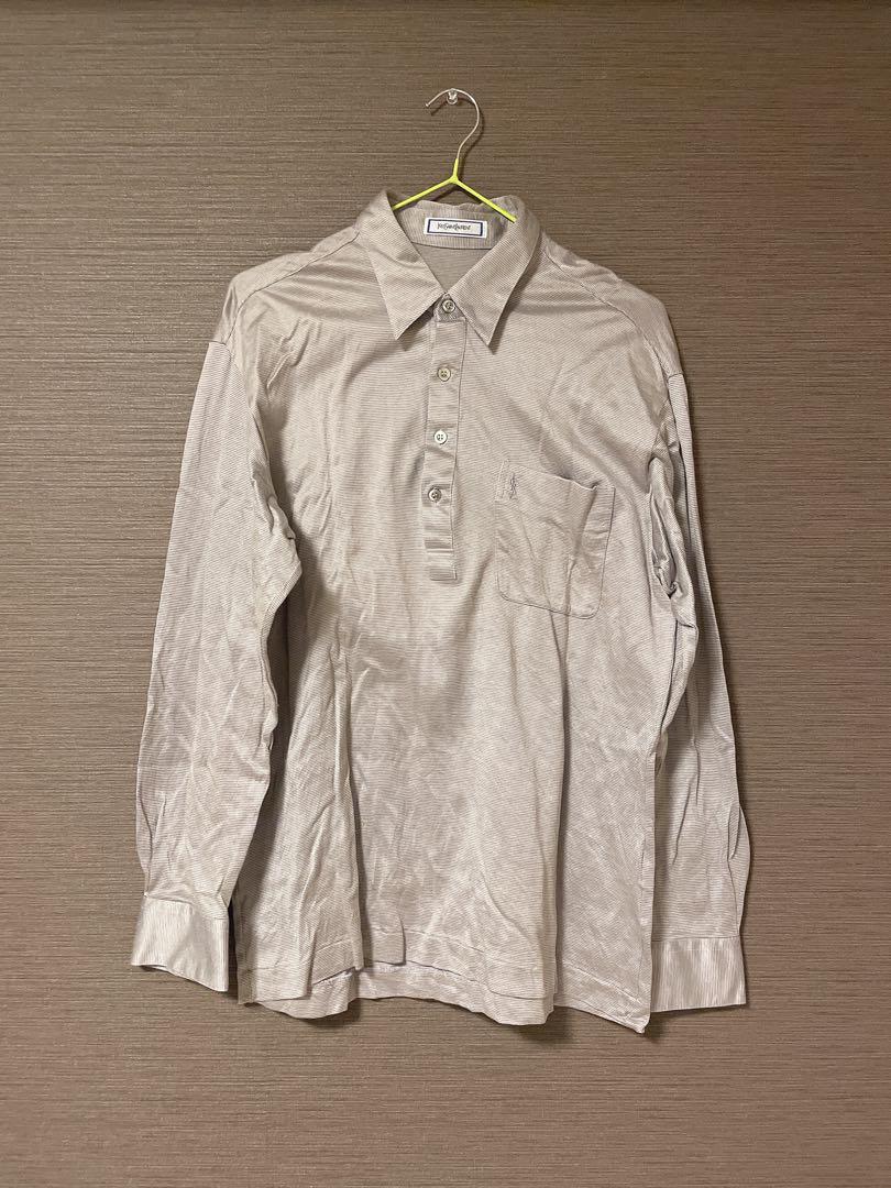 Yves Saint Laurent Long Sleeve Polo Shirt Grey Purple