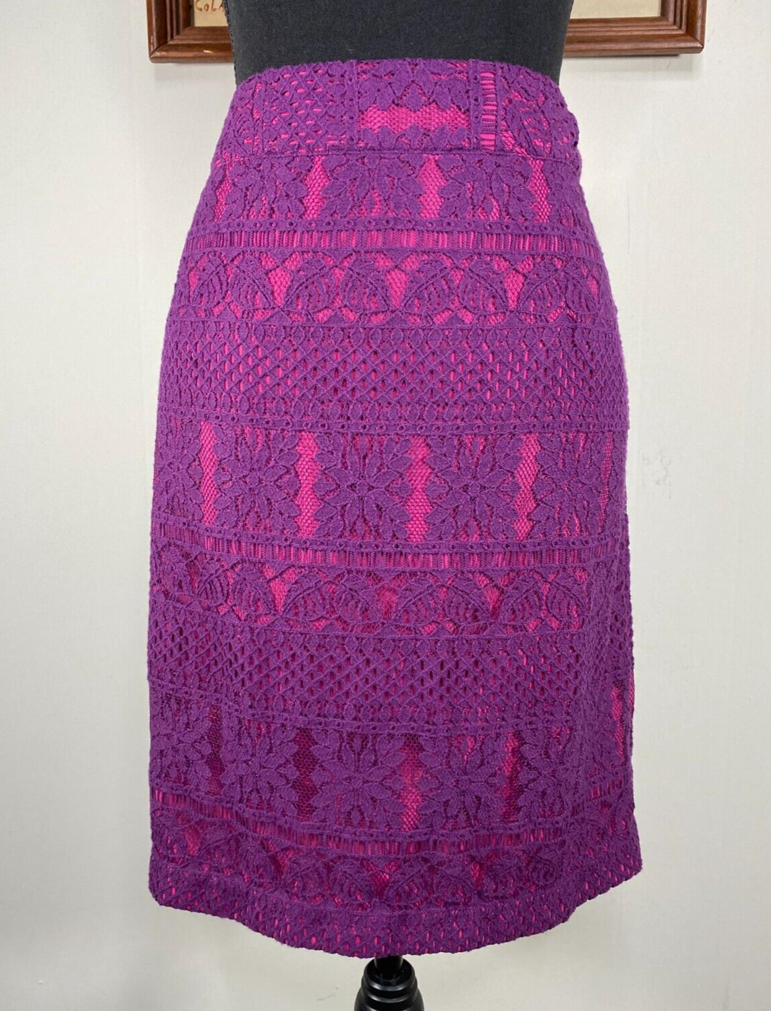 PETITE Lace Pencil Skirt Women's P12 Purple Pink Lined Casual - Coldwater Creek