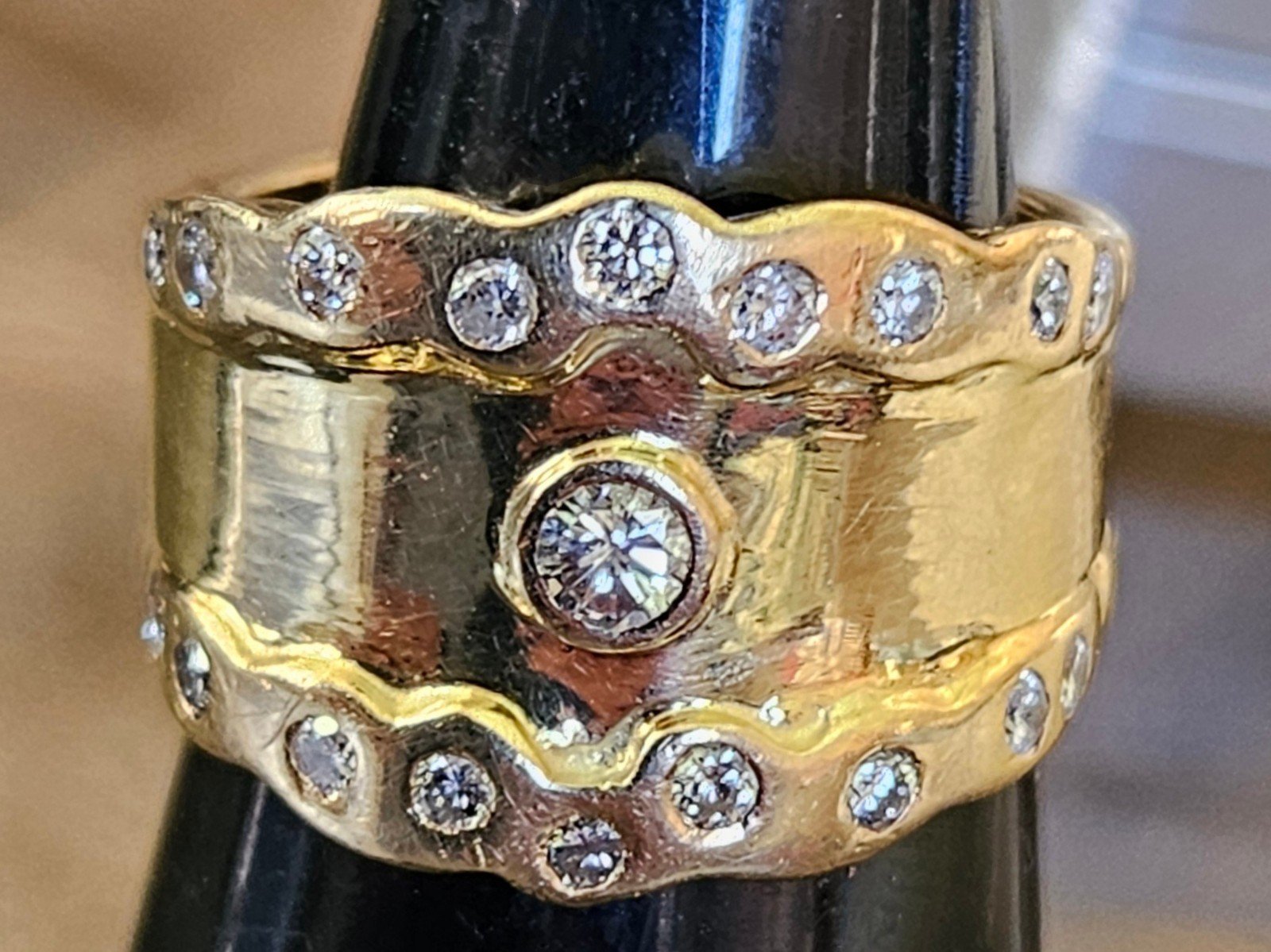 Nice 14kt Gold Custom Design Etruscan Style Diamond Ring 9.3 grams
